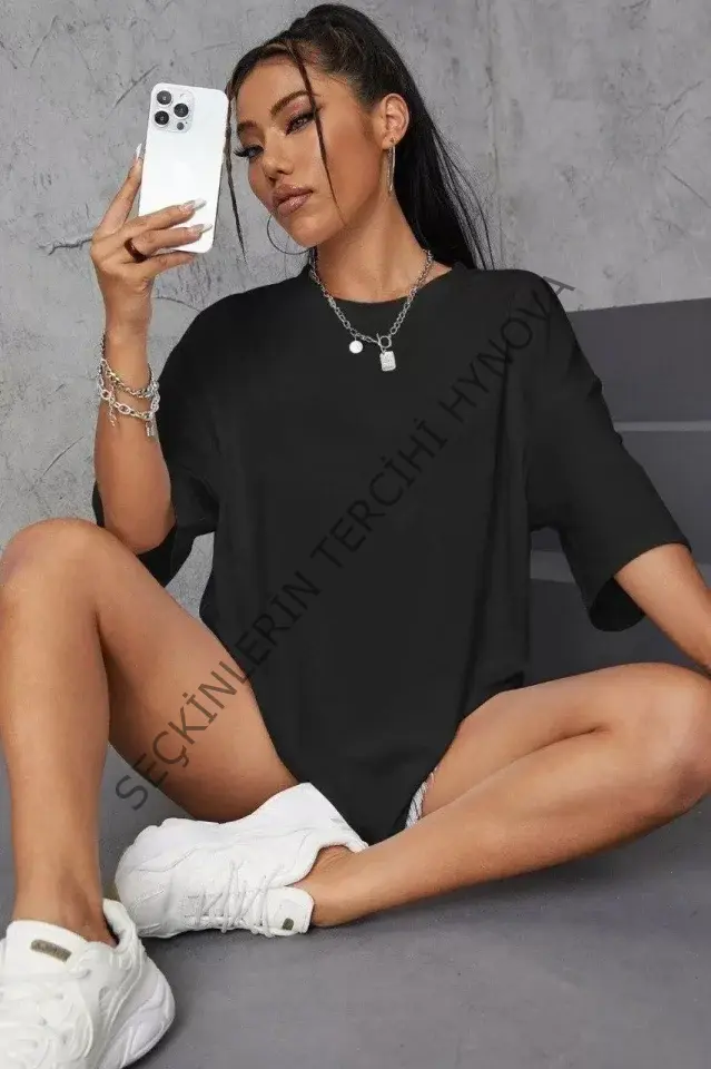 Unisex Baskılı Oversize T-Shirt - Siyah