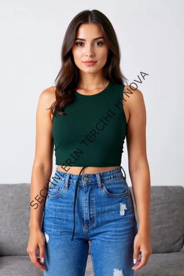 Kadın Yeşil Çapraz Bağlamalı Crop Top Büstiyer – Modern ve Şık Tasarım