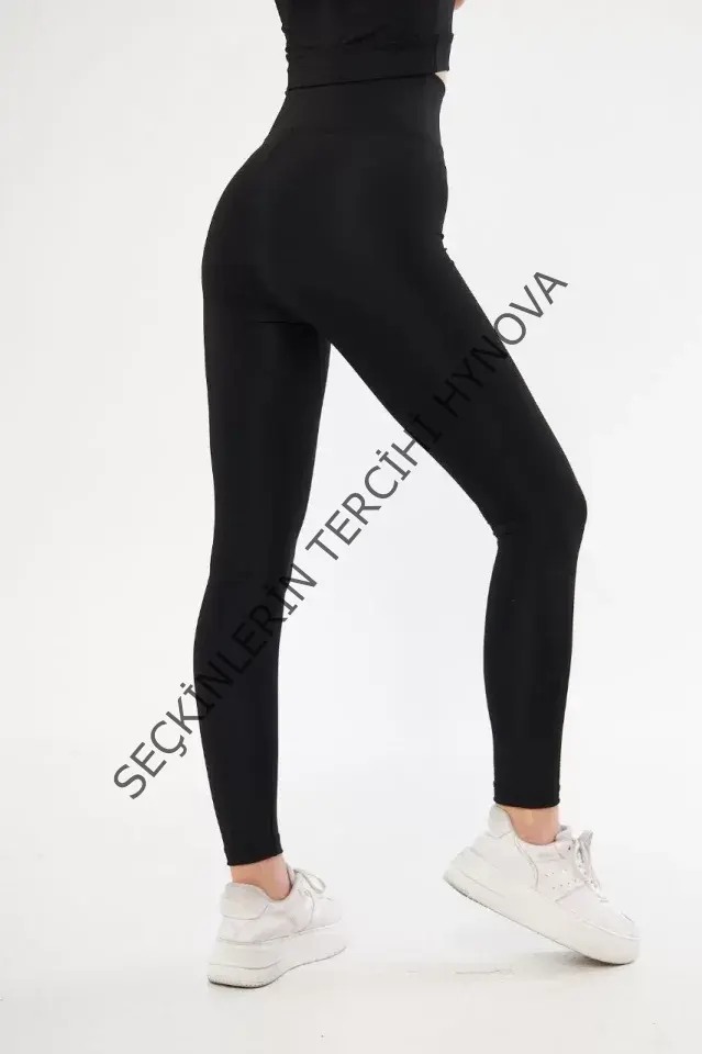 Dalgıç Yüksel Bel Battal Baskılı Tayt - Siyah