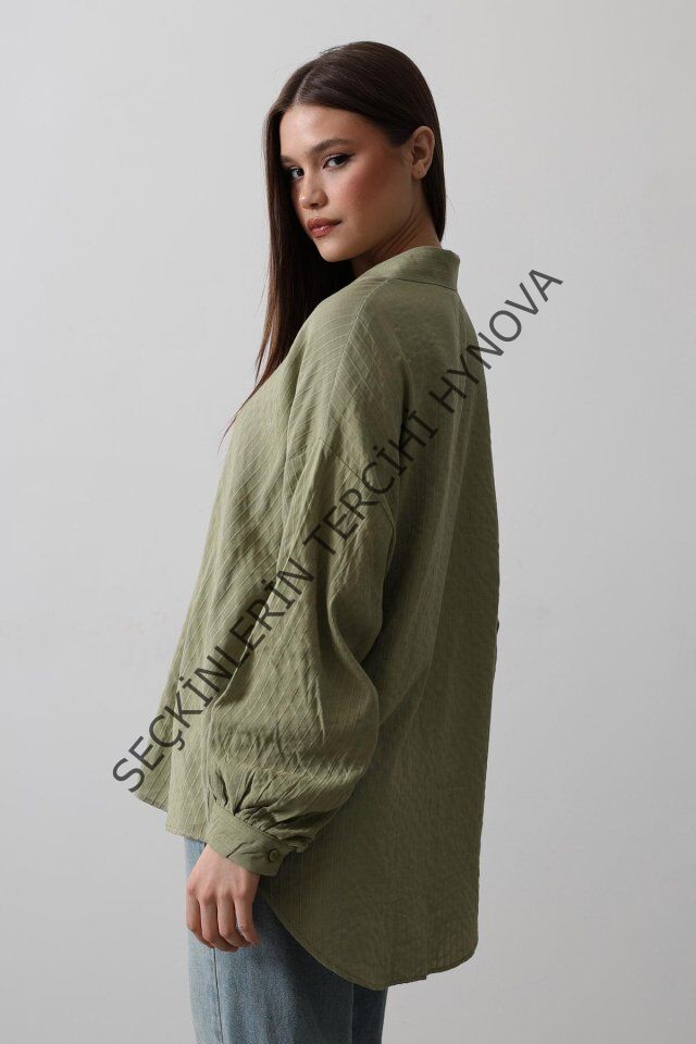 Çizgili Uzun Kol Gömlek - Haki