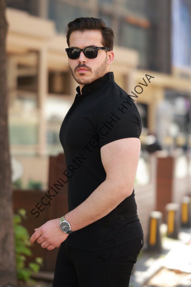 Erkek Hakim Yaka Dokuma Pamuklu Kumaş Kısa Kollu T-shirt