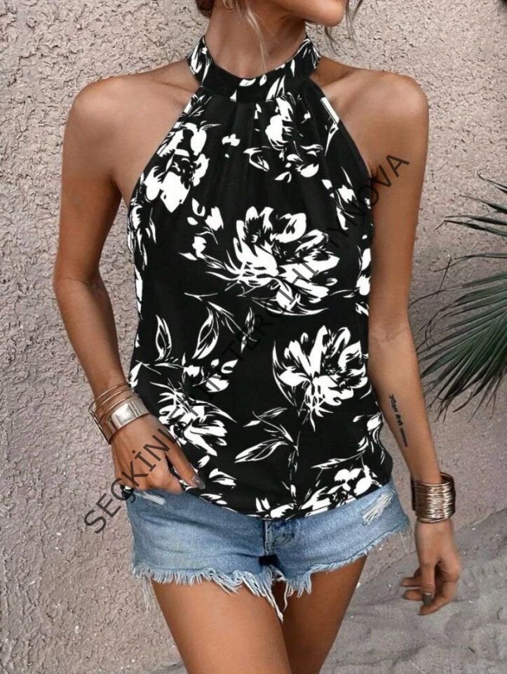 Kadın çiçek Desen Mikro Kumaş Bluz