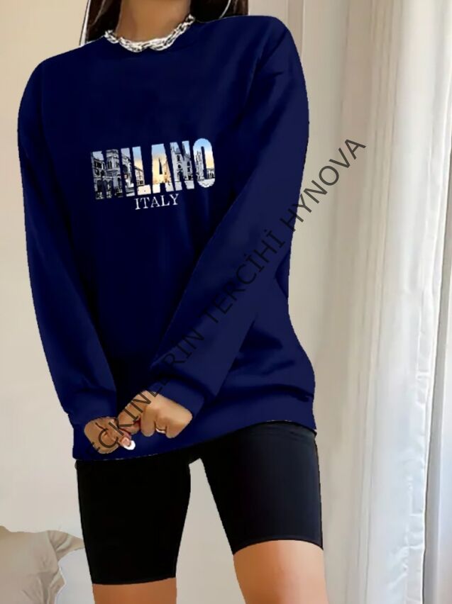 Kadın Uzun Kollu Bisiklet Yaka Desenli Viskon Iki Iplik Bluz