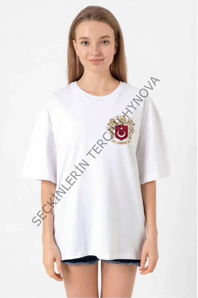 Türk Arma Baskı T-shirt- Beyaz