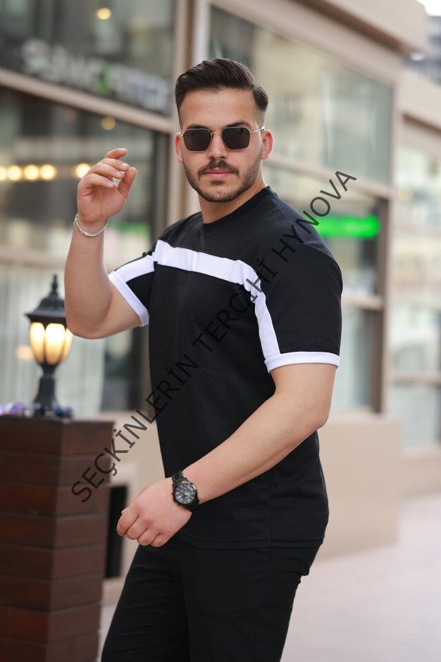 Erkek şerit Detaylı Kısa Kollu T-shirt