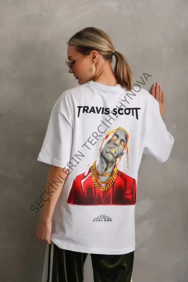 Unisex Baskılı Oversize T-Shirt - Beyaz