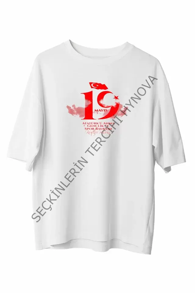 19 Mayıs Unisex Baskılı T-shirt - Beyaz