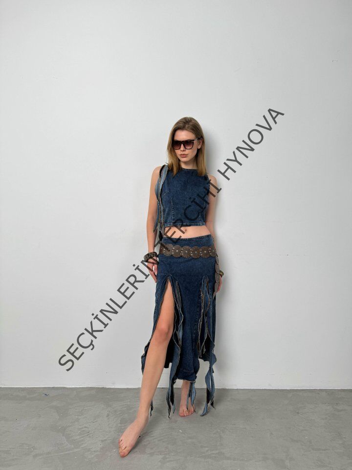 Fırfır Detay Denim Bluz