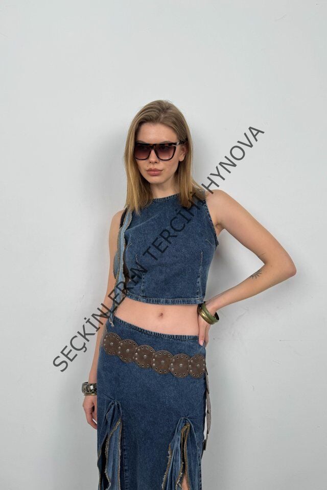 Fırfır Detay Denim Bluz