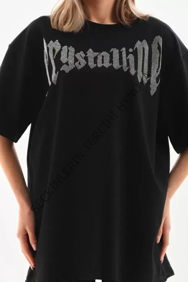 Unisex Taş Desenli Oversize T-Shirt - Beyaz