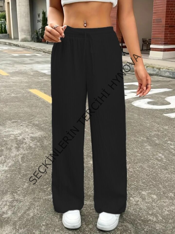Kadın Yüksek Bel Bol Paça Bürümcük Pantolon