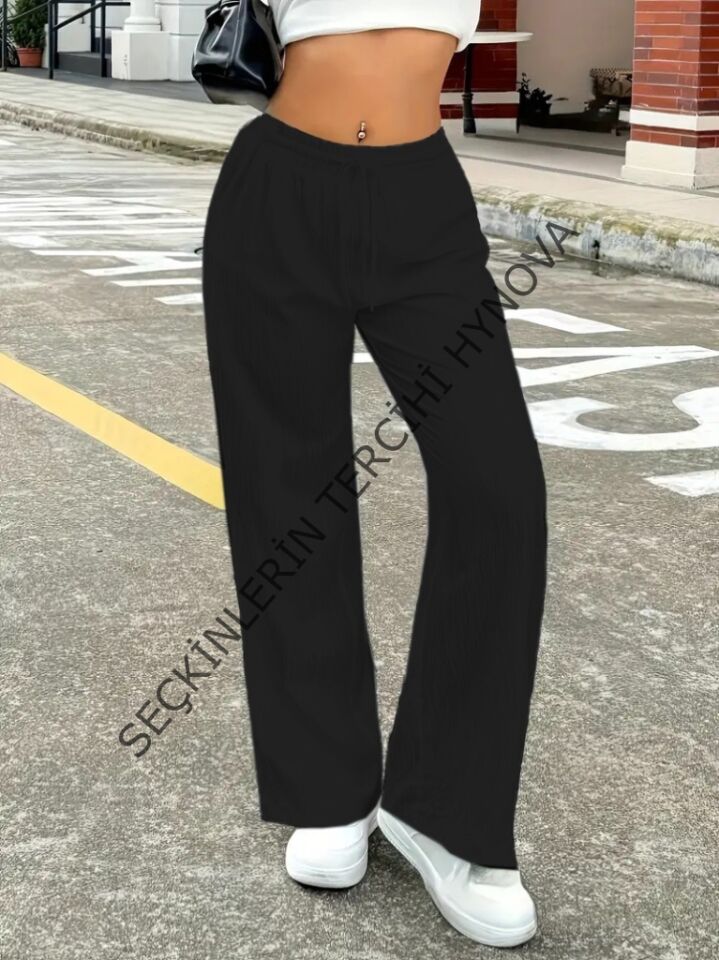 Kadın Yüksek Bel Bol Paça Bürümcük Pantolon