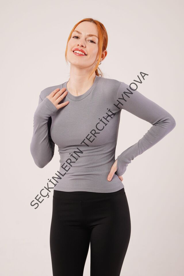 Uzun Kollu Basic Gri Bluz