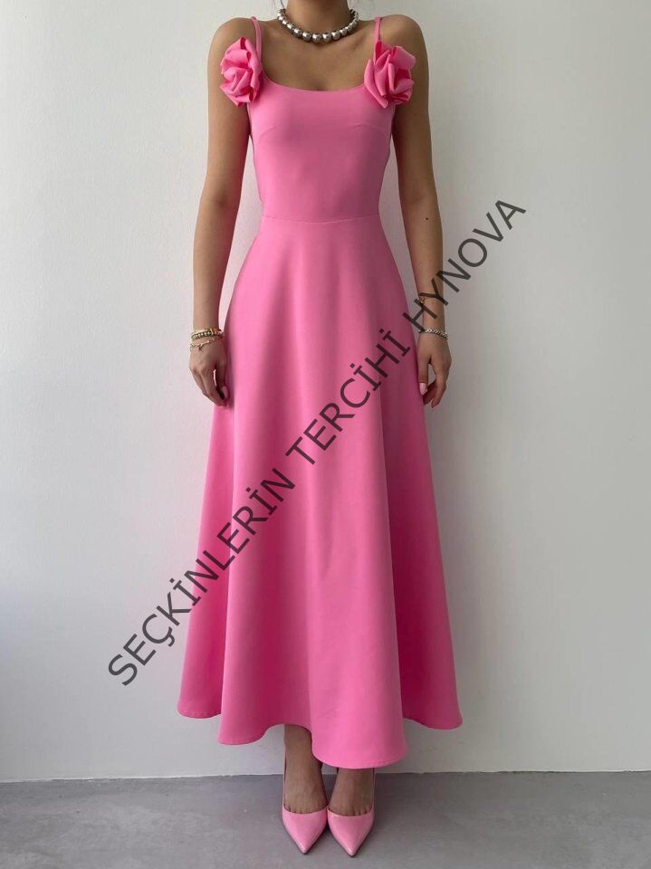 Matilda Gül İp Askılı Elbise