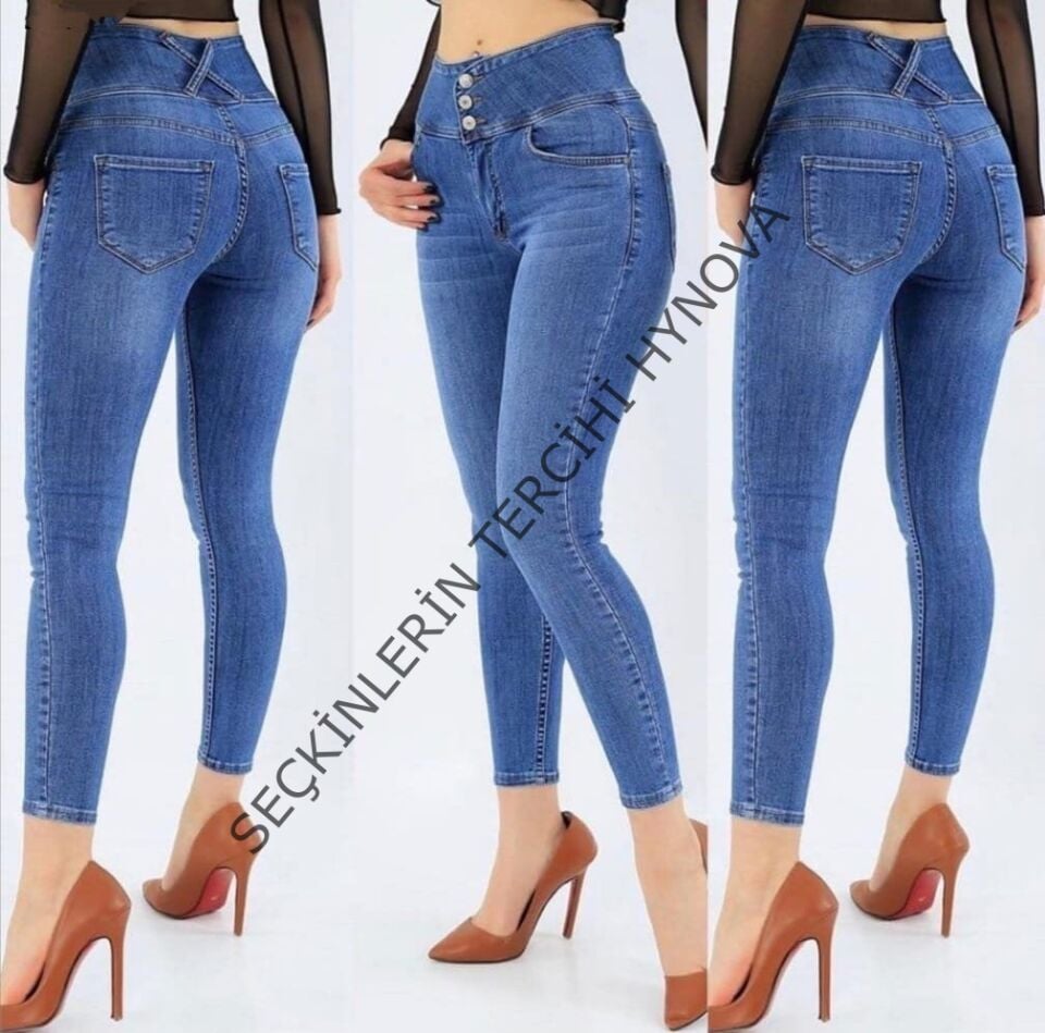 Yüksek Bel Likralı Jean Pantolon 90 Cm
