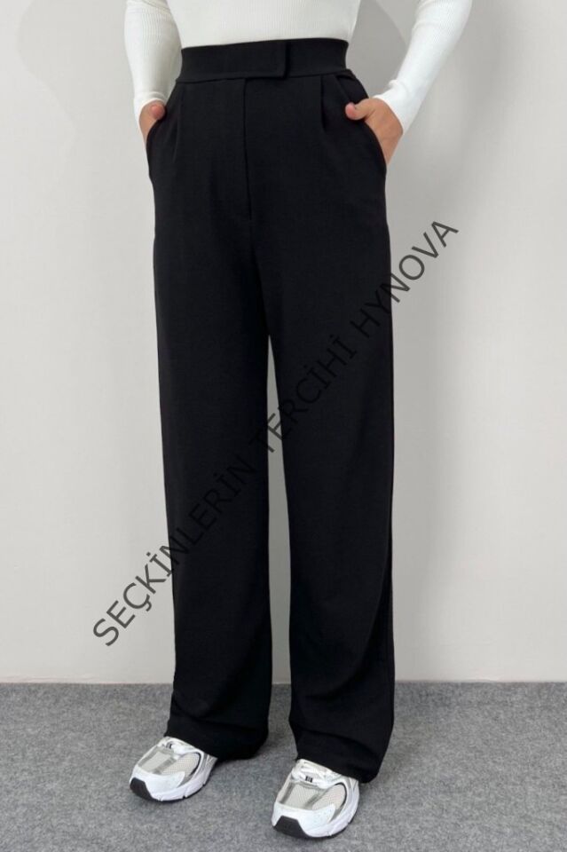 Kadın Yüksek Bel Cepli Cırt Kapama Janjan Krep Pantolon