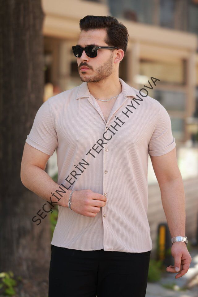 Erkek Ottoman Kumaş Apaj Yaka Kısa Kollu Gömlek