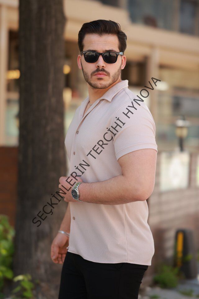 Erkek Ottoman Kumaş Apaj Yaka Kısa Kollu Gömlek