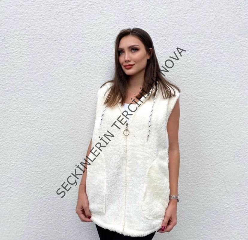 Kadın Kapüşon Ve Fermuar Detay Welsoft Kolsuz Yelek