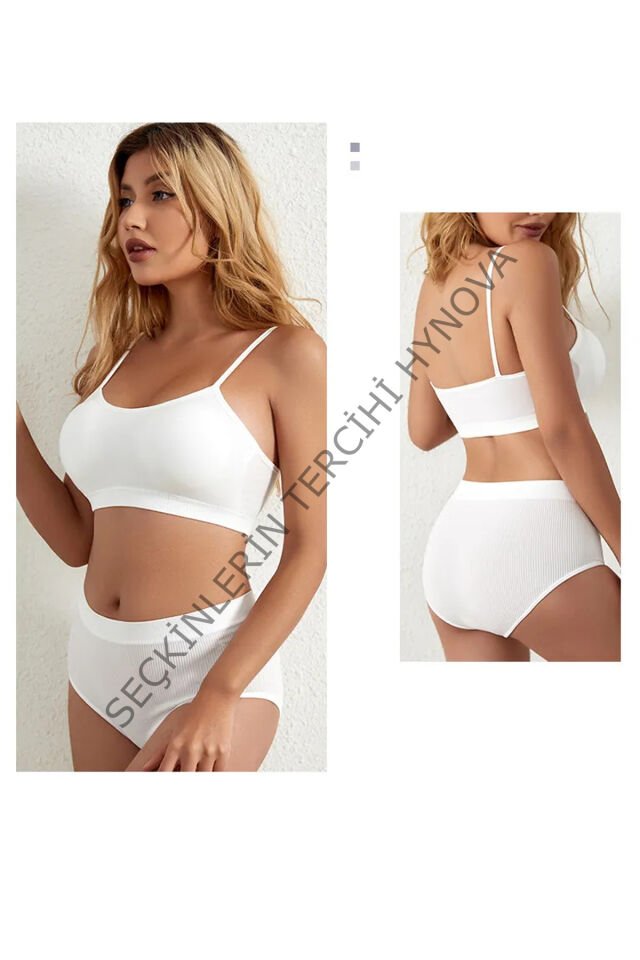 Kadın Beyaz Kaşkorse Yüksek Bel Kapsız Sütyen Külot Takım – Modern, Konforlu ve Günlük Kombinlere Uygun