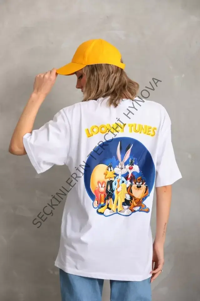 Unisex Baskılı Oversize T-Shirt - Beyaz