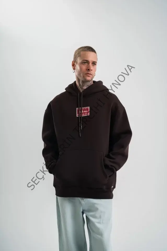 POLIZEI Premium Kalite Unisex Kapşonlu Dijital Patchli SweatShirt - Kahve