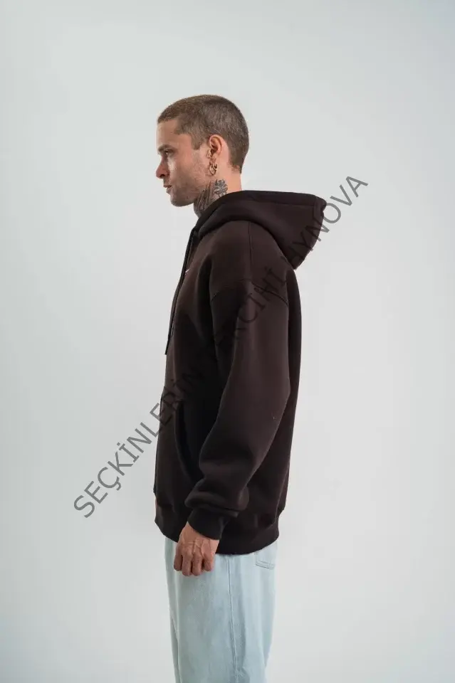 POLIZEI Premium Kalite Unisex Kapşonlu Dijital Patchli SweatShirt - Kahve