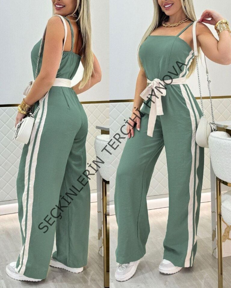 Kadın Ip Askılı Straplez Belden Kuşaklı Viskon Iki Iplik Tulum