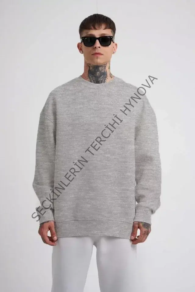 Unisex Biskilet Yaka Üç İplik SweatShirt - Gri