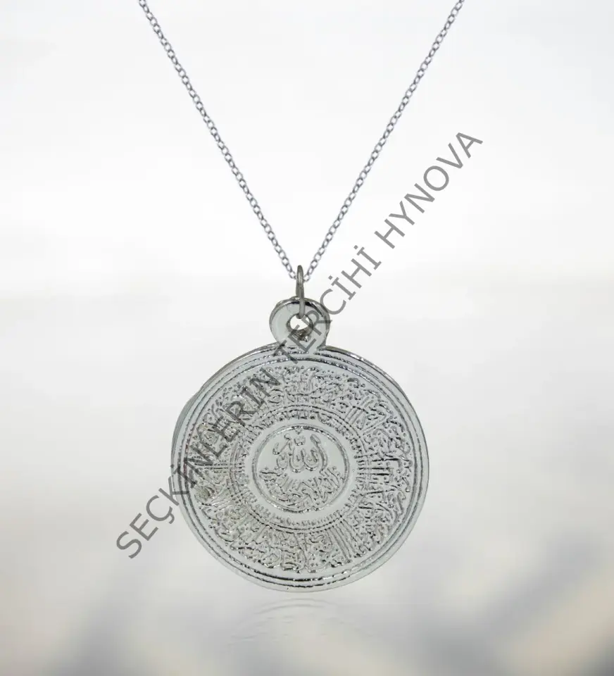 BK Gift Kadınlara Özel Siyah Şal ve Kabartmalı Silver Ayetel Kürsi Kolye